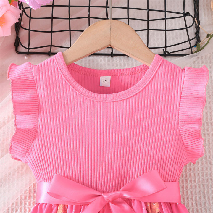 GC%20Kids%20Girls%20Cartoon%20Butterfly%20Pattern%20Dress%20Round%20Neck%20Cotton%20Ruffled%20Sleeve%20Dress%20Summer%20Basic%20Casual%20Outfits%20-%20Image%204