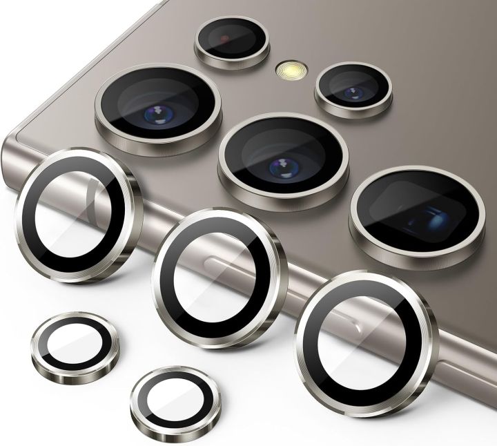 For Samsung Galaxy S24 Ultra 5G 5PCS Camera Lens Protector Rings Aluminium+Tempered Glass Scratch Resistant