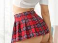 Red Plaid Women Pleated Skirt Schoolgirl Cosplay Cheerleader Plaid Club Party Super Mini Skirt Hot Back Zip Short Skirts. 
