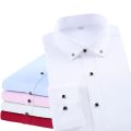 High Quality Men's Long Sleeve Shirt Dress Casual Solid Color Routine Fit Design Business Male Social Shirts White Blue Black. 
