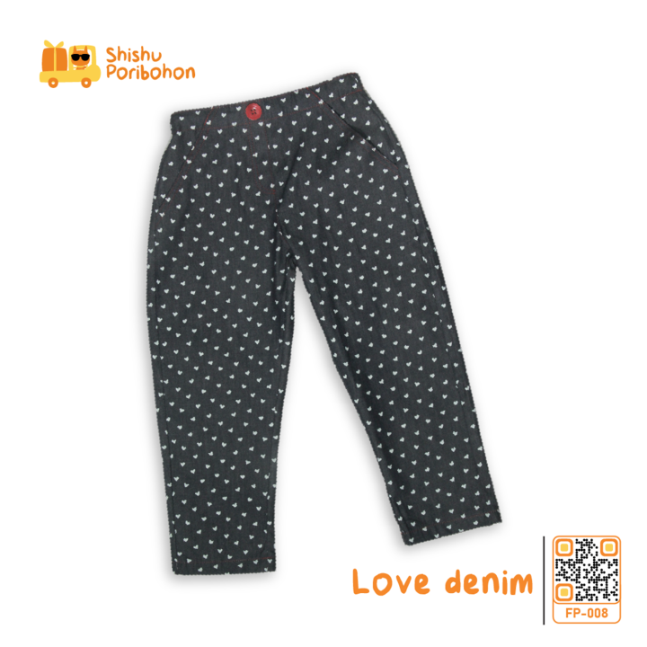 Love Denim Comfortable and Stylish Cotton Fabric Full Pant for Kids Girls