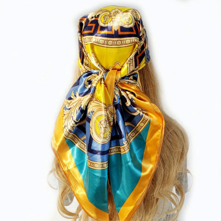 2023 Summer New Sunscreen Scarves Fashion Design Beach Headscarf Women Luxury 90X90CM Silk Hijab Popular Model For Square Shawls