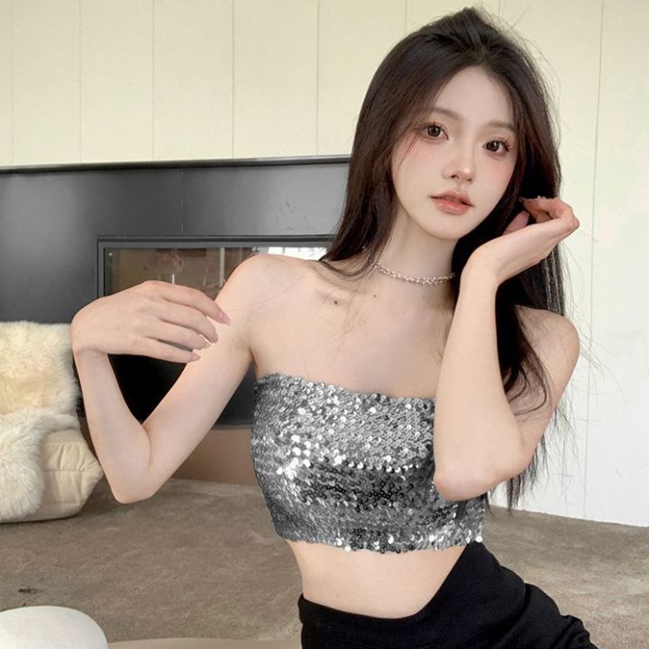 Summer%20Pure%20Desire%20Style%20Hot%20Girl%20Back%20Short%20Tube%20Top%20Sequined%20Vest%20Women's%20Inner%20Wear%20Outer%20Wear%20High%20Waist%20Navel%20Sleeveless%20Top%20-%20Image%202