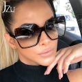 JZU Fashion Women Oversize Sunglasses Black Leopard Gradient Plastic Brand Designer Female big retro Sunglasses for women oculos.