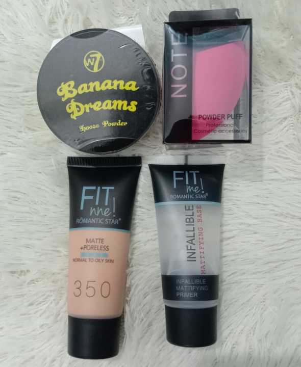 4 in 1 cosmetics combo ,foundation,primer,w7 loss powder,blunder pop .,.';