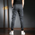 IELGY Elastic Waist Casual Cropped Pants Men's Slim Fit Feet British Art Plaid Men's Pants Gray Pants Thin Pants. 