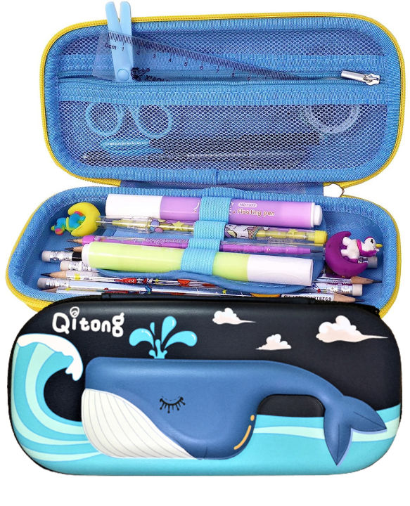 Qitong%20Blue%20Whale%20Green%203D%20Pencil%20Case/Box%20with%20Compartments%20-%20Kids%20School%20Supply%20Organizer%20Students%20Stationery%20Box%20-%20Girls%20Boys%20Pen%20Case%20Black%20Color%20-%20Image%205