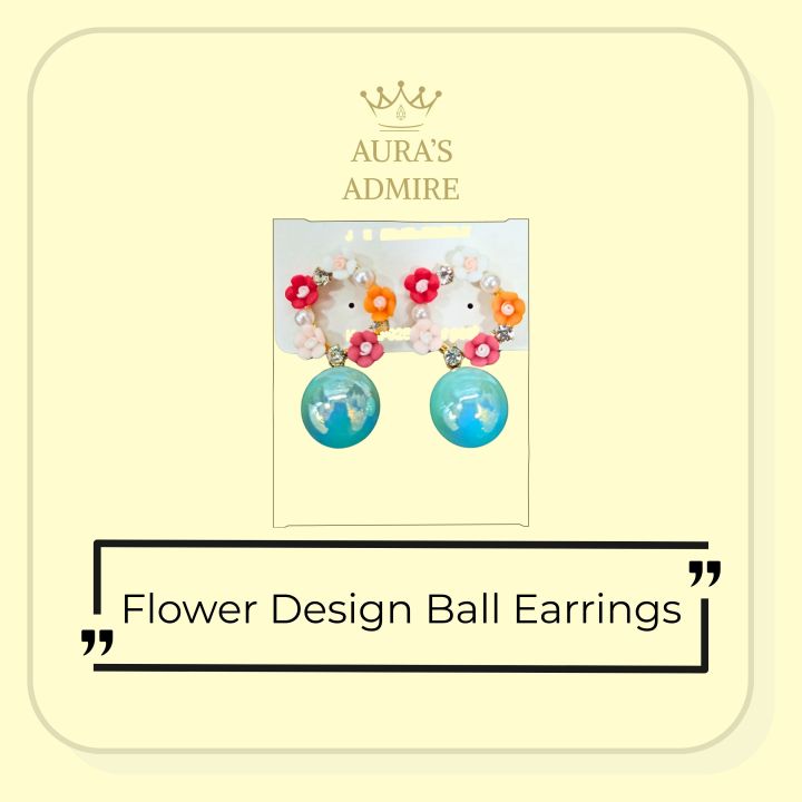 Flower Design Ball Earrings for Women Girls Fashion Jewelry Gift