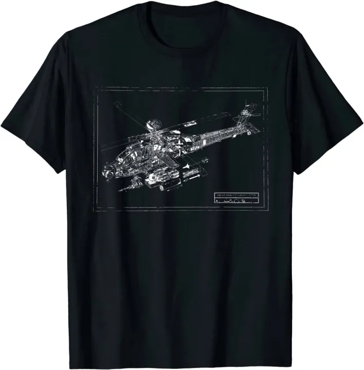 AH-64 Apache Helicopter Blueprint Shirt Summer Cotton O-neck Short Sleeve T-shirt