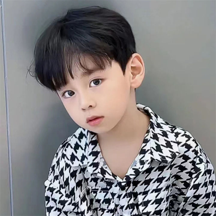 tik tok kids wig men's middle fashion short hair korean version handsome student black short straight wig head cover