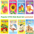 8 PCS Laminated Kids Book Set – Fruits Flowers Birds Fish Vegetables Reptiles Vehicles & Animals Picture Learning Alphabet in Bangla, English Letter Early Education Preschool Kindergarten Toddler Study for Children. 