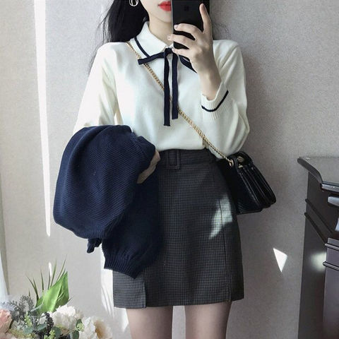 Preppy%20Style%20Sweater%20Women's%20Spring%20Autumn%20Winter%20Korean%20Style%20Loose%20Slimming%20Pullover%20Student%20Knitwear%20Coat%20Undershirt%20Top%20-%20Image%203
