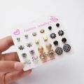 New Trendy Fashionable 12 Pairs =24 Pcs Mixed Designs Pearl Stud Earrings for Girls Simple Stylish - Earring for Women New Collection - Earrings Set for Girls Stylish - Kaner Dul for Girls. 