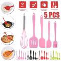 5Pcs/Set Black Pink Red Silicone Cooking Tool Sets Egg Beater Spoon Spatula Oil Brush Kitchenware Kitchen Utensils Sets. 