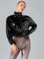Glossy Patent Leather Jacket Coat Women Faux Leather Lapel Crop Bomber Jacket Pocket Punk PVC Overcoat Party Clubwear Custom New.