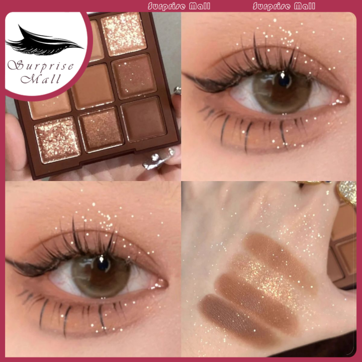 EYE Nine-Color Chocolate Eye Shadow Plate Matte Shimmer Sequins Crouching Silkworm Brightening Student Earth Tone Eyeshadow Makeup