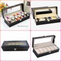 6 Slots Watch Box for Men, Mens Watch Organizer PU Leather Watches Display Case Storage Boxes. 