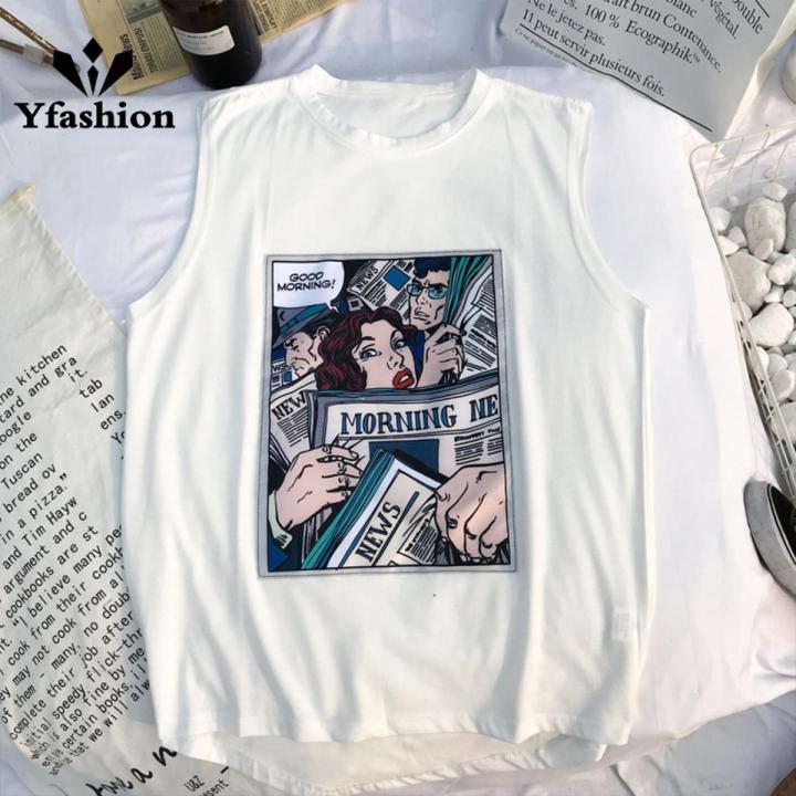 Men Women Sleeveless T Shirt Fashion Printing Round Neck Tops