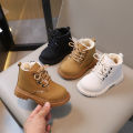 Winter new girls British style cotton boots boys solid color velvet warm martin boots children's side zipper fashion booties. 