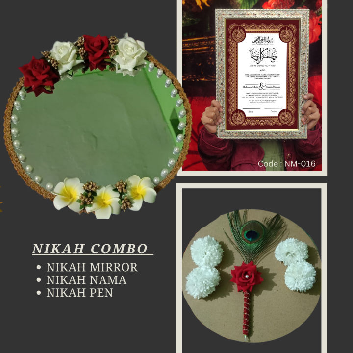 Customised Wedding/Nikah Combo set: Nikah Mirror, Nikah Pen, Nikah Nama For Wall Decor photo frame design
