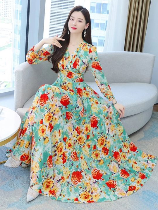 2023%20Beach%20Floral%20Chiffon%20Midi%20Dress%20Women%20Luxury%20Elegant%20Spring%20Summer%20Korean%20Fashion%20Casual%20Bodycon%20Party%20Evening%20Long%20Dresses%20-%20Image%204