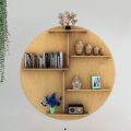 Circle Shape Backlit Designer Wooden Wall Shelf / Book Shelf / Night Light, Modern Wall Mounted Shelf Decorative Display Shelf for Bathroom, Kitchen, Bedroom, Living Room, Office, Oak Finish,24/24.