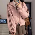 Deeptown Vintage Y2k Pink Suede Jacket Women Korean Fashion Streetwear Cropped Bomber Jackets Japanese Style College Spring Coat.