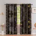 2panels Nordic Golden Leaf Marble Digital Printing Curtain Grommet Top Curtain Living Room Bedroom Kitchen Office Home Decor. 