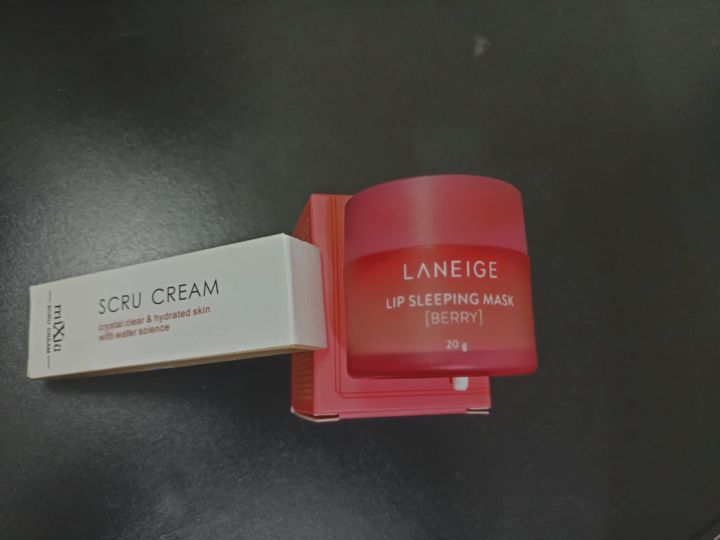 LANEIGE Lip Sleeping Mask Berry 20g - Lip Balm - Lip Balm+MIXIU SCRU Cream Lips Scrub, 11.5g