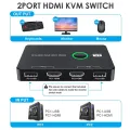 KVM Switch 2 Port Box USB and HDMI-Compatible Switch for 2 Computers. 