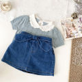 Cutemily Spring/Summer Baby Girls Kids Cute Denim Skirt Short Skirt Female Treasure Bow Lace-up Shorts Skirt. 