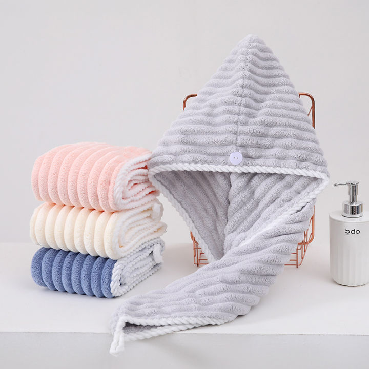 Household%20candy%20strip%20velvet%20coral%20velvet%20Gaoyang%20towel%20bath%20towel%20shower%20cap%20set%20thickened%20absorbent%20non-shedding%20three-piece%20set%20-%20Image%202