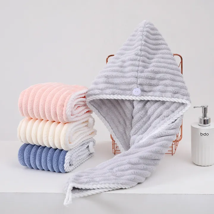 Household%20candy%20strip%20velvet%20coral%20velvet%20Gaoyang%20towel%20bath%20towel%20shower%20cap%20set%20thickened%20absorbent%20non-shedding%20three-piece%20set%20-%20Image%202