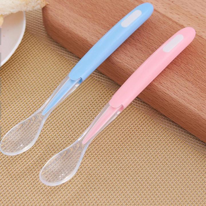 Soft Food-grade Silicone Long Handle Baby Infant Learning Feeding Spoon Flatware 1pcs