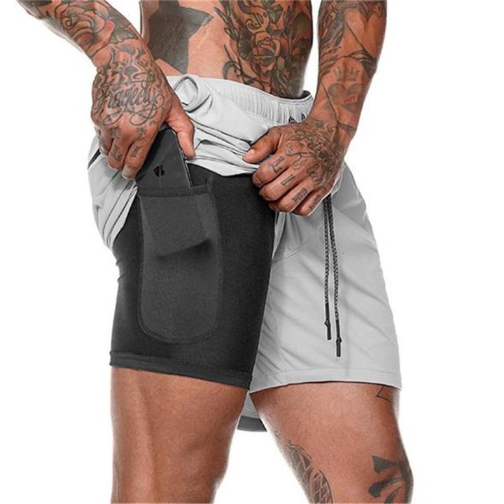 New Men's Double Layer Solid Shorts Large Size Fitness Training Fast Running Pants
