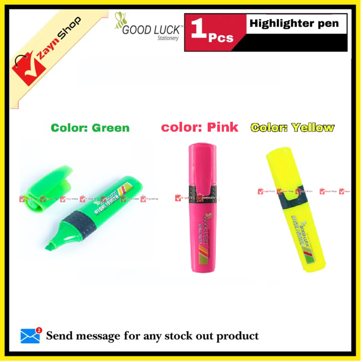 Good Luck Highlighter Pen Green Yellow Pink 1pcs
