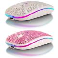 2.4G Wireless + Bluetooth 5.0 Dual Mode Mouse Rechargeable Computer RGB Light Mause Silent Click Pink Crystal Mice For Women. 