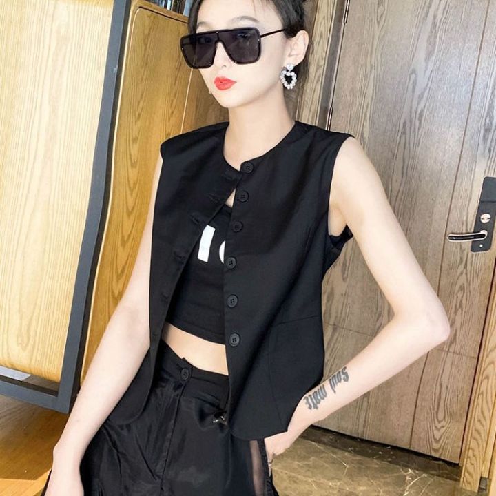 Summer%20Waistcoat%20Suit%20Vest%20Women's%20Single-Breasted%20round%20Neck%20Design%20Sense%20Niche%20Short%20Fashion%20All-Match%20Vest%20Waistcoat%20Fashion%20-%20Image%204