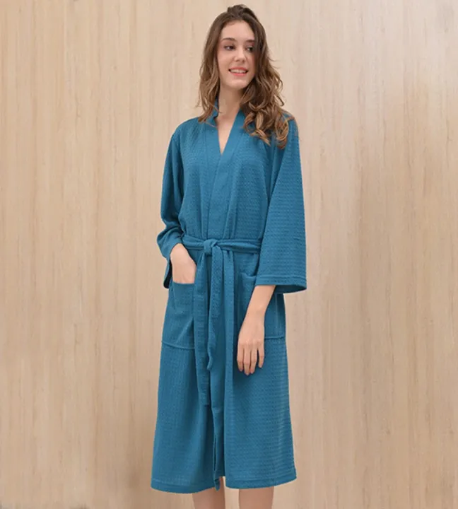 Ladies%20Waffle%20Cotton%20Bathrobe%20Kimono%20Robe%20Knee%20Length%20for%20Winter%20and%20Summer%20-%20Image%206