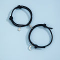 Fashion Handmade knitting Moon and Star Pendants Round Magnet Couple Bracelet Charm Women Men Gifts BT266.