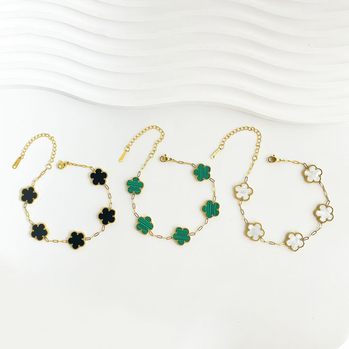 Alien ALTERA Fashion 18 Gold Plated Double Side Clover Bracelet for Women Stainless Steel Luxury 5 Flowers Charm Bracelet Jewelry Gift