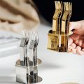 Creative Stainless Steel Fruit Fork Set with Stand Modern Cake Fork Three Toothed Portable Dessert Fork Cake. 