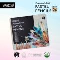 BRUSTRO Artists Pastel Colored Pencils - Set of 24 Shades - 4mm Lead | Break Resistant, Erasable, High Pigmented, Vibrant Colours | Ideal for Drawing, Mandala, Shading, Portrait, Fine Art Students.
