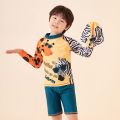 New 2022 Boys Swimwear Children Sun Protection Kids Cute Long Sleevezebra-stripe Boy Two Pieces Swimsuit. 
