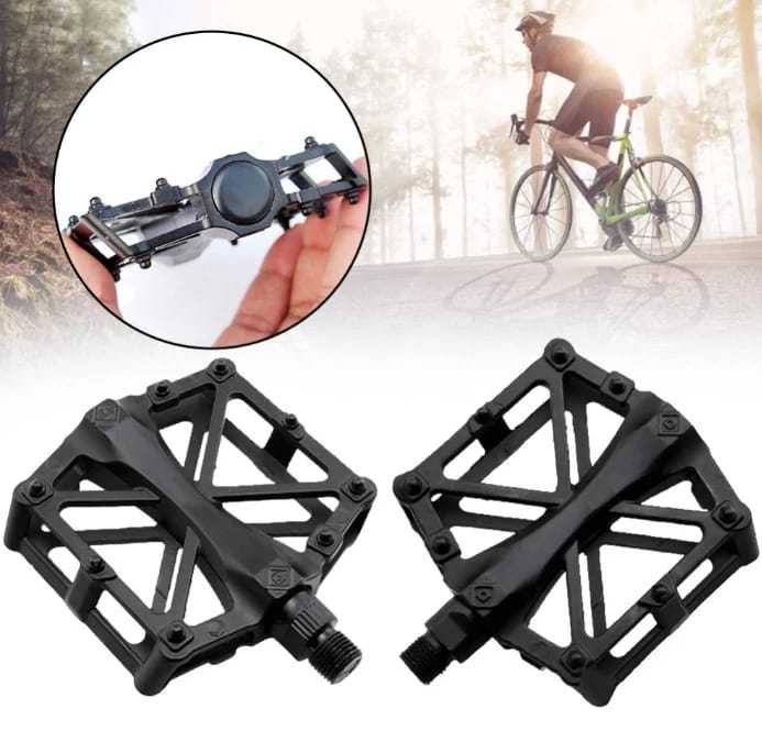 Bicycle Aluminum Alloy Pedals Flat-Platform For Cycling Mountain MTB BMX Bike Bicycle Bearing 9/16 Inch Left & Right Black Bicycle Accessories