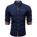 Brown Solid Casual Shirts For Men Blue Paisley Color Contrast Fashion Dress Shirt Luxury Designer Men Clothing. 