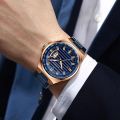 CURREN 8375 Calendar Business Waterproof Stainless Steel Band Luxury Quartz Watches for Men - Blue , Rose Gold.