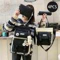 4 pcs sets canvas SchoolBags For Teenage Girls Women's Backpack Canvas School Bag College Student Laptop Backpacks.