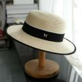 Red Flat-Top Cap Female Model Catwalk Show Top Hat Seaside Holiday Sun-Proof Sun Hat Flat Brim Straw Hat.