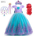 Disney Mermaid Ball Gown Costume For Girl LED Light Up Ariel Cosplay Dress Children Fancy Birthday Party Princess Dress Luxury.